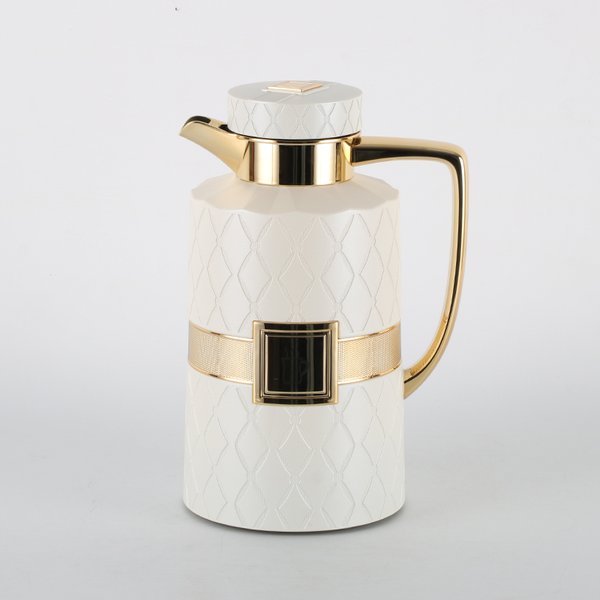 dupla garrafa termica luxo branco com dourado charm decor e