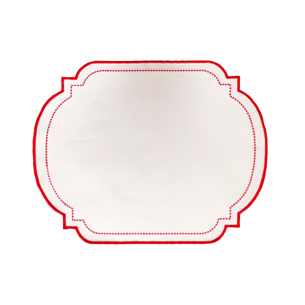 lugar americano branco com bordado vermelho charm decor