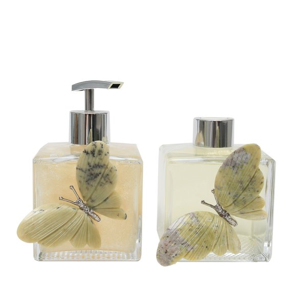 kit lavao difusor e saboneteira borboleta verde claro charm decor a