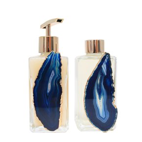 kit lavabo difusor e saboneteira pedra agata azul banhada a ouro 24k azul charm decor a