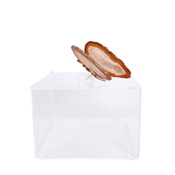 caixa porta capsula em acrilico com borboleta em agata marrom charm decor a