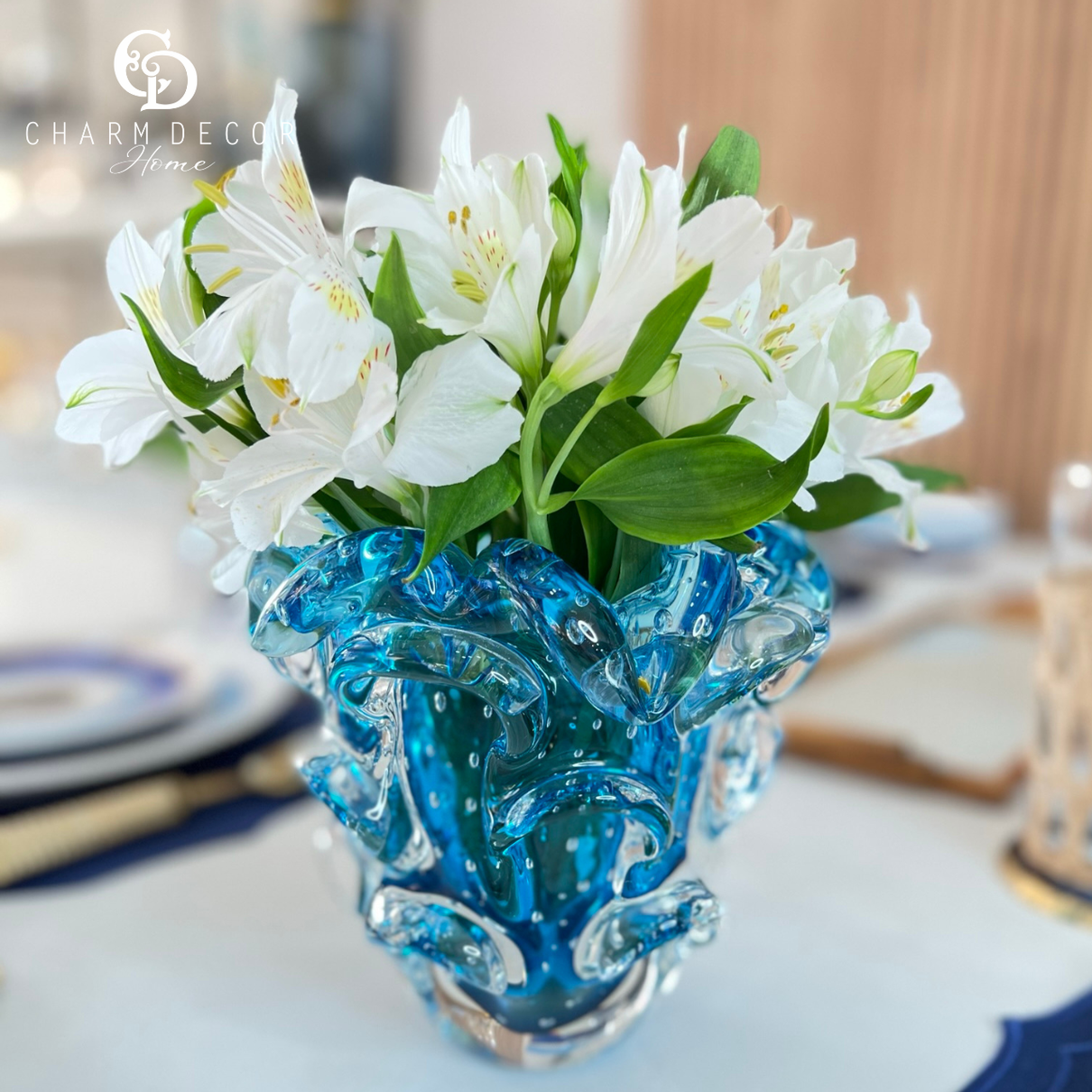 Vaso em Murano Traun Aqua Marine Cristais Labone Charm Decor A