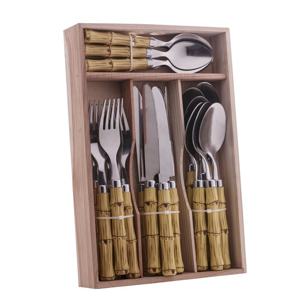 faqueiro 24pc de aco inox c cabo plastico e estojo bambu 1982 charm decor a
