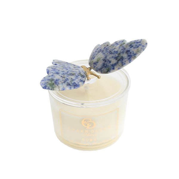 vela pote de vidro com borboleta em pedra charm decor azul charm decor a