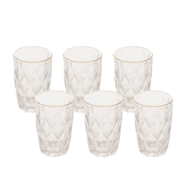 cj 6 copos altos vidro sodo calcico cfio de ouro diamond 350ml 7988 charm decor a