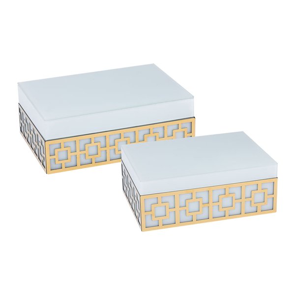 cj 2 caixas de madeira e vidro branco com detalhes de metal ah0331 charm decor