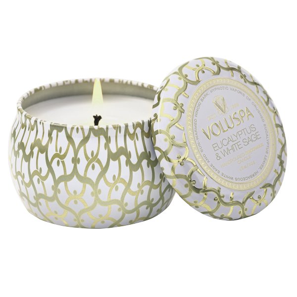 mini vela lata 25h eucalyptus e white sage voluspa 8117 charm decor b