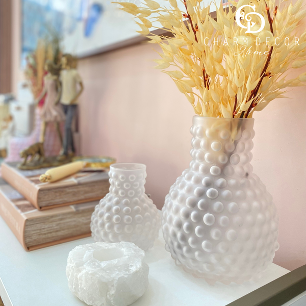 vaso de vidro branco com textura 11x11x14cm bh0188 charm decor c