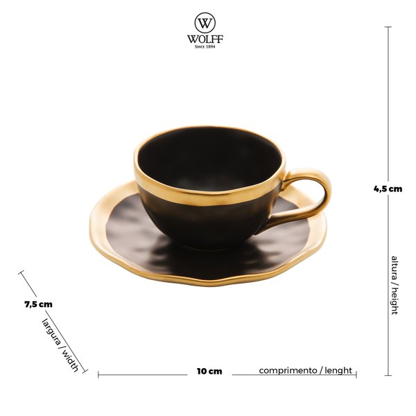xicara cafe e pires porcelana preto e dourado dubai 90ml wolff 17799 charm decor g