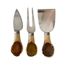 kit 3 pecas para queijo de bambu e pedra agata marrom charm decor