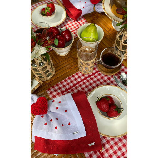 jogo americano barra bordada xadrez vermelho charm decor b