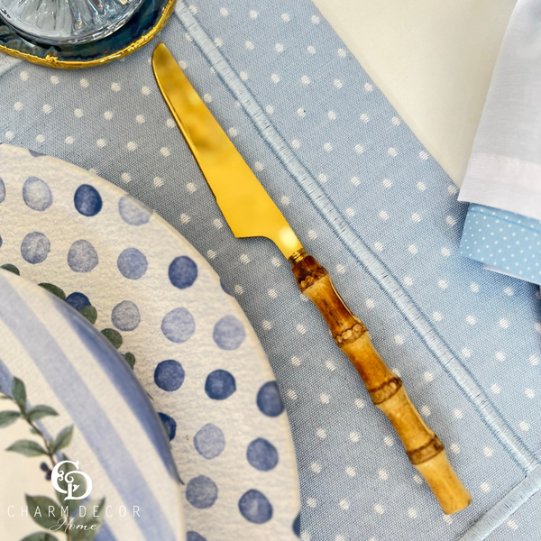 cj 4 facas pmesa de aco inox ccabo em bambu tulum dourado 22cm charm decor