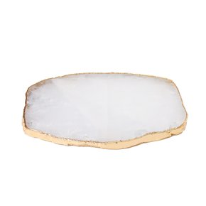 platter pedra quartzo branco 30x20x1 5cm com banho de ouro na borda charm decor a