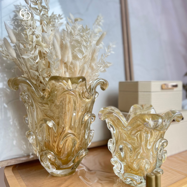 vaso em cristal murano cristal transparente e ouro aspente medio cristais sao marcos charm decor c