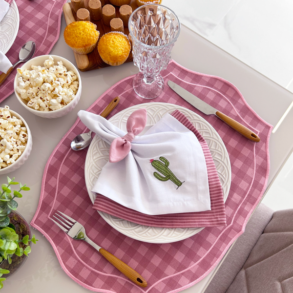 lugar americano valentina linho xadrez rose blush com forro vlt06 charm decor