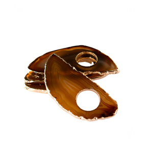 porta guardanapo chapa de agata naturalmarrom com furo e borda dourada charm decor