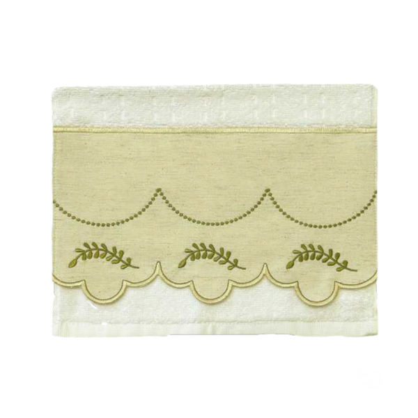 toalha de lavabo com linho e bordado folhas dourada lbr07 charm decor a