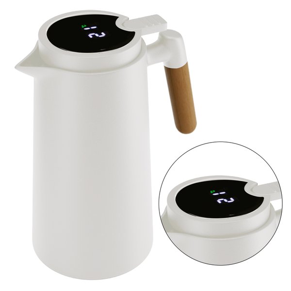 garrafa termica de madeira com cabo de plastico e termometro branca 1l 2943 charm decor b