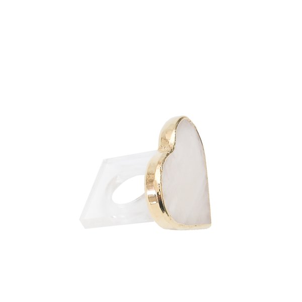 porta guardanapo acrilico e pedra quartzo branco formato de coracao e borda dourada charm decor b