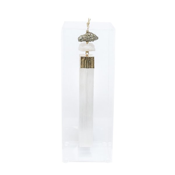 caixa de acrilico decorativa com pedra selenita pirita g charm decor cupula17 a