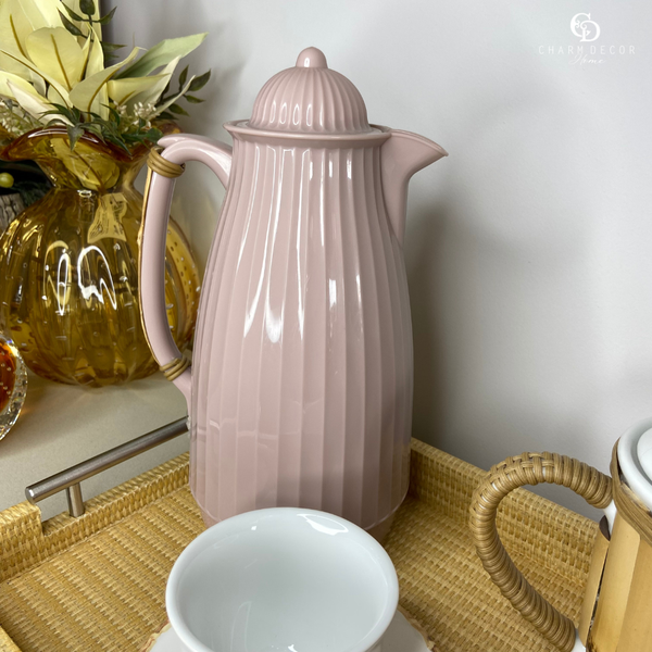 garrafa termica rosa com detalhe em bambu im30 rosa