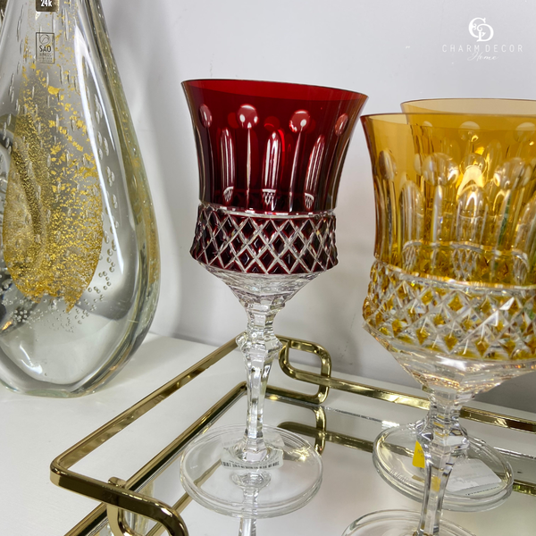 Taça de Cristal Mozart Para Licor Vermelha Lapidado 55