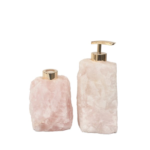 kit lavabo difusor e saboneteira pedra quartzo rosa charm decor a