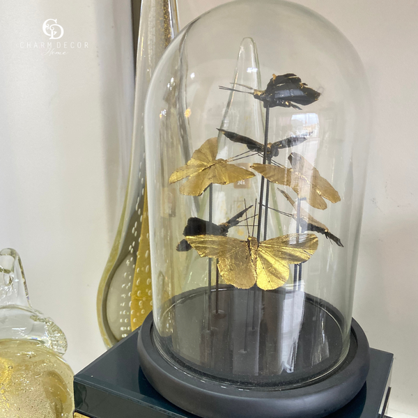 escultura borboletas com redoma de vidro p1576 charm decor c