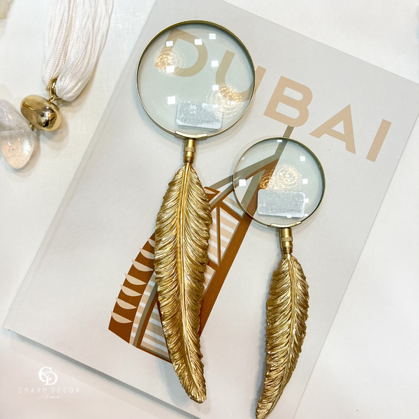 lupa de aumento em poliresina dourada 30 5x10x1 5cm 16365 charm decor a