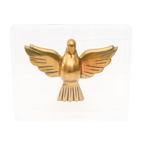 escultura espirito santo dourado com caixa em acrilico p charm decor b