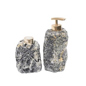kit lavabo difusor e saboneteira cromado dourado pedra quartzo preto charm decor b