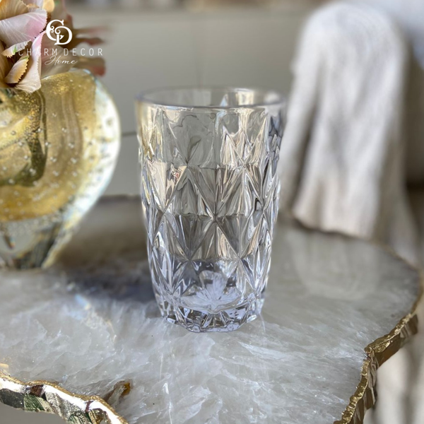 cj 6 copos altos de vidro diamond transparente 350ml lyor 6476 charm decor b