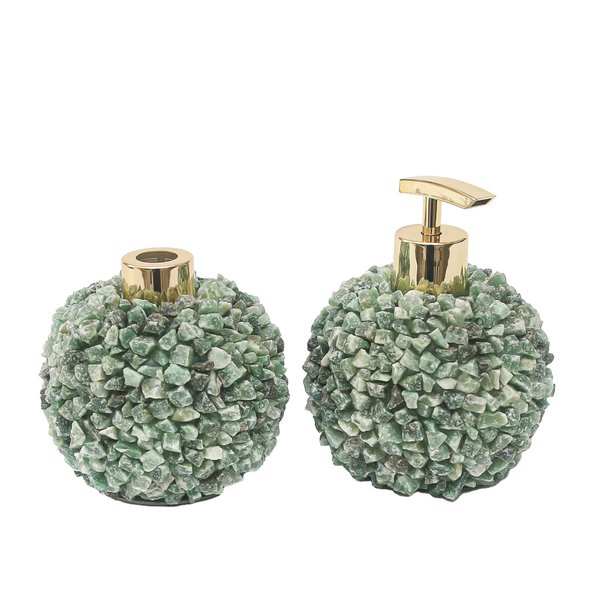 kit lavabo difusor e saboneteira pontas de quartzo verde cromado dourado kitpontas06 charm decor a