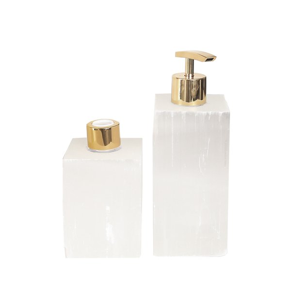 kit lavabo difusor e saboneteira cristal selenita e dourado kitselenita01 charm decor a