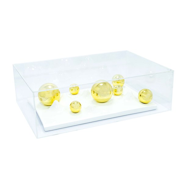 escultura de esferas em resina e metal com cupula de acrilico 9x39x28cm 572268 charm decor