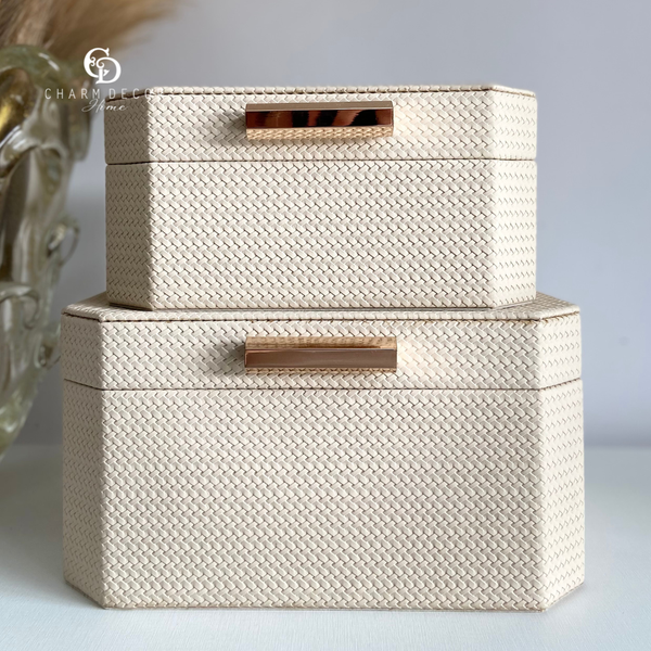 caixa decorativa em madeira e pu bege p 58618 charm decor c