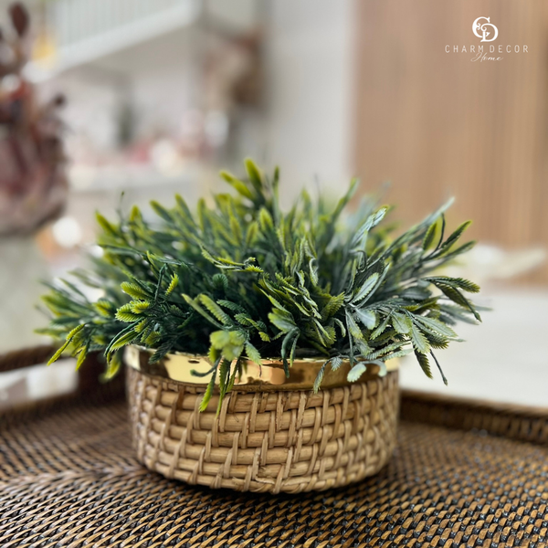 cesto decorativo rattan com dourado m 697 003 charm decor c
