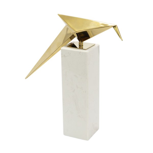 escultura origami em marmore e metal 30x28x7cm 68800 charm decor