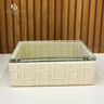caixa decorativa em mdf com revestimento em pu creme e tampa de vidro p 58698 charm decor b