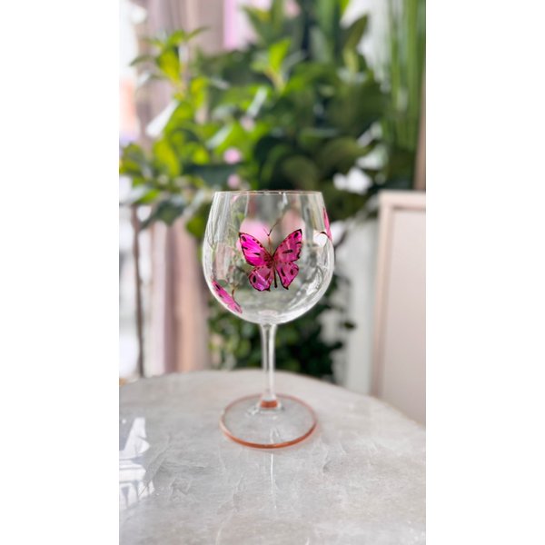 taca para gin cristal pintada a mao borboleta rosa taca 15 a