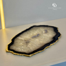 platter pedra agata natural marrom 30 a 34cm com banho de ouro na borda platter032 charm decor b