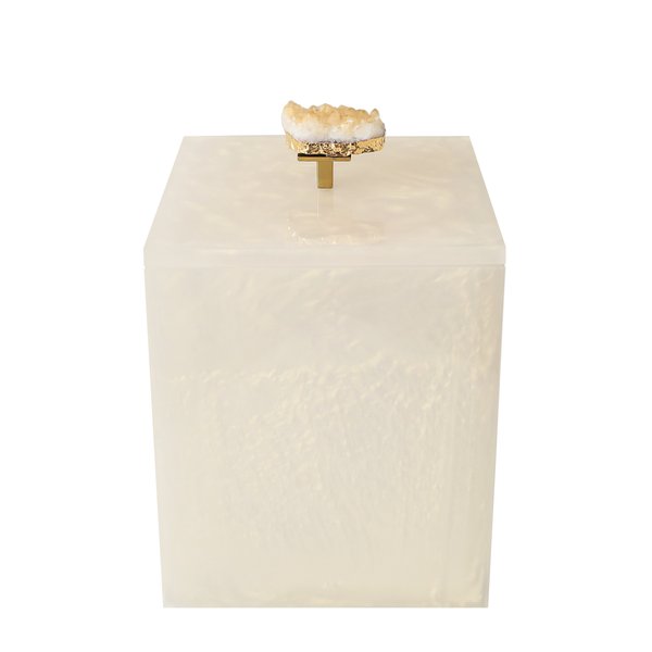 lixeira de piso resina nude perola com drusa de quartzo charm decor