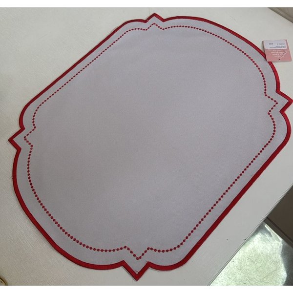 lugar americano branco com bordado vermelho charm decor